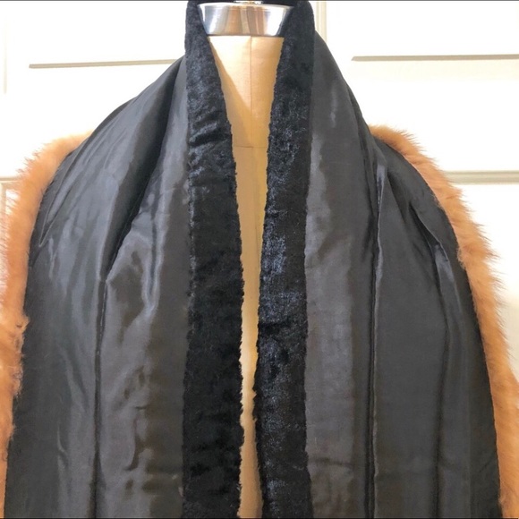 Vintage ‘40s Mink Velvet Trim Silk Lined Scarf Wrap Size 8 X 77 - Picture 7 of 13